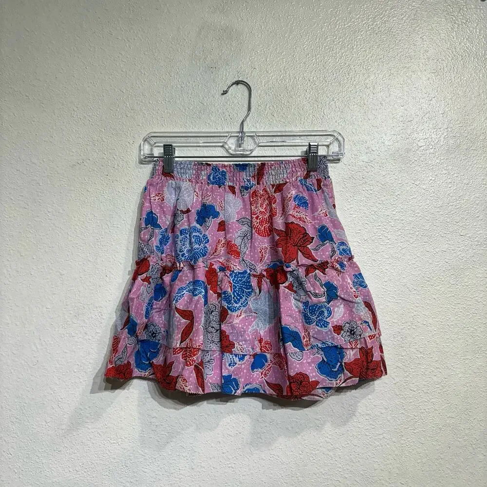 BB Dakota by Steve Madden Pink Floral Print Tiered Ruffle Mini Skirt Sz XS NWT